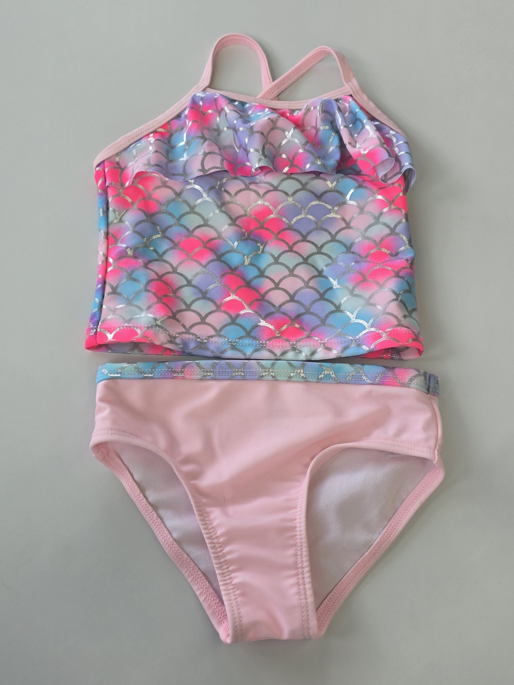 Toddler Girls Mermaid Scale Bikini 2T Pink 2 Piece Swimsuit Shimmer Fish Scale